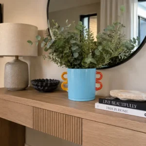 Light Blue and Yellow Glass Vase