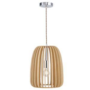 Polished Chrome Pendant with Wood