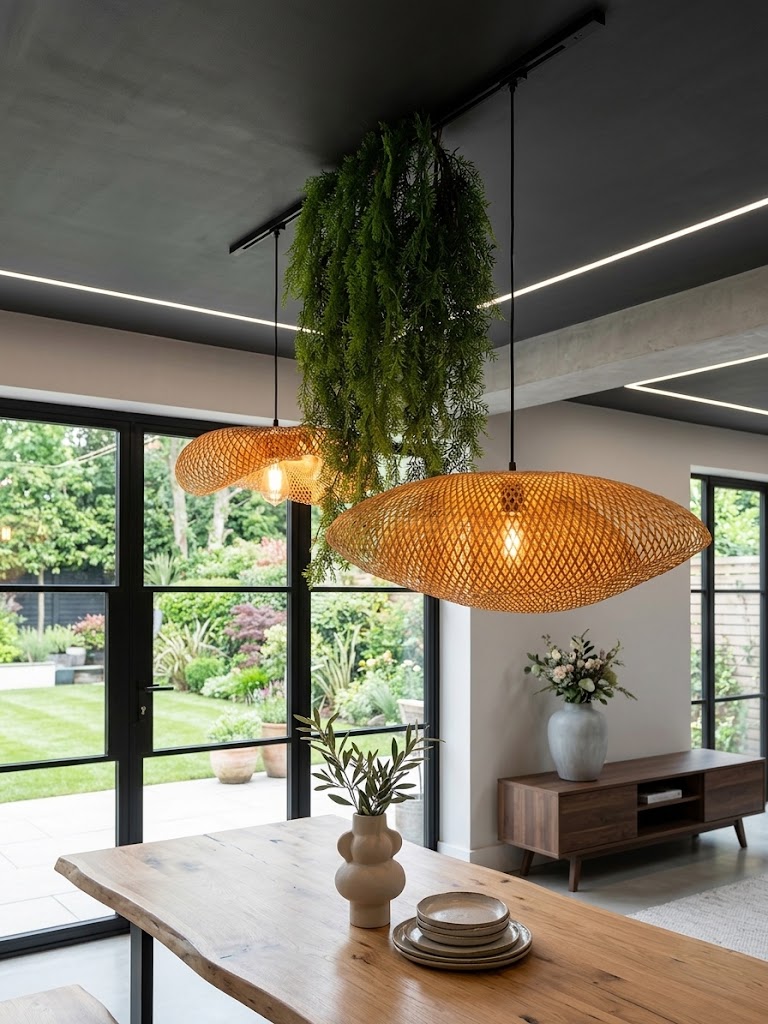 Wood and Bamboo Pendant Cluster